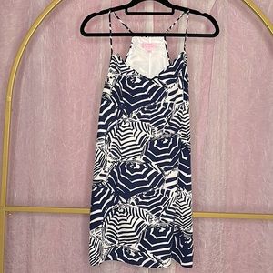 Lilly Pulitzer 100%Silk Navy Blue Umbrella Dress